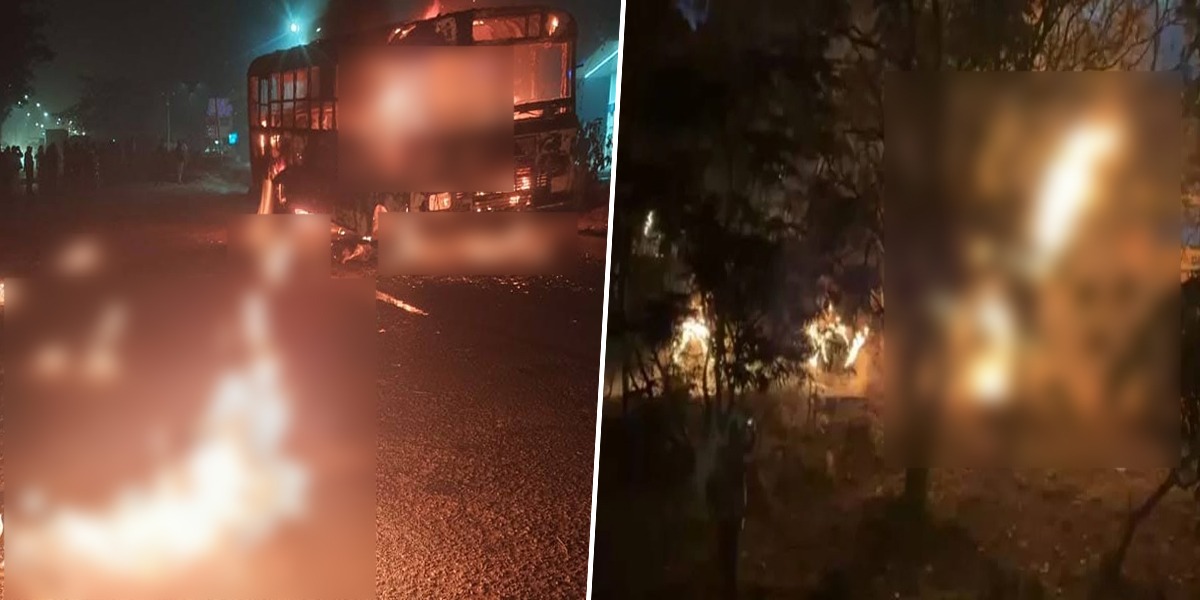 ধুলাগড়ের কাছে রাসায়নিক বোঝাই লরিতে আগুন, পুড়ে ছাই বাস - গাড়ি