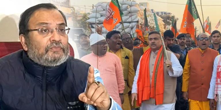 চন্দ্রকোণায় প্রতিবাদ মিছিল শুভেন্দুর: কাল্পনিক, ভিত্তিহীন অভিযোগ, দাবি তৃণমূলের