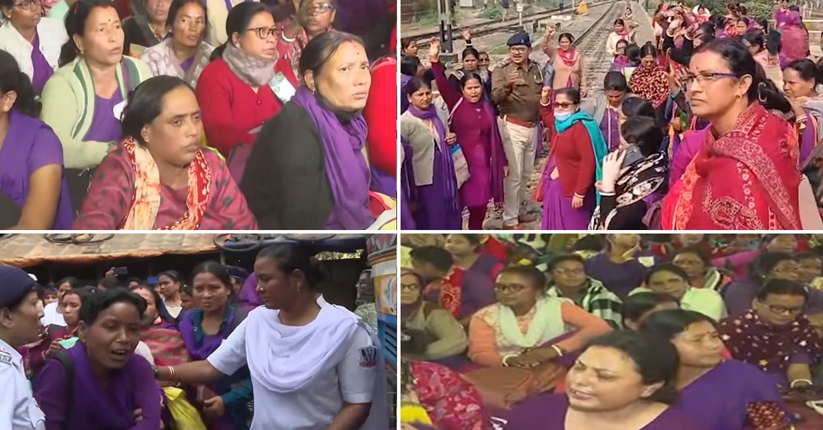 স্বাস্থ্য ভবনের কাছে রাস্তায় বসে বিক্ষোভ আশা কর্মীদের, ব্যাহত যান চলাচল