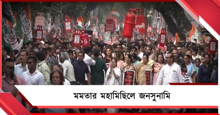 রান্নার গ্যাসের মূল্যবৃদ্ধি-সরবরাহে সমস্যার প্রতিবাদে রাজপথে মমতার মহামিছিলে জনসুনামি