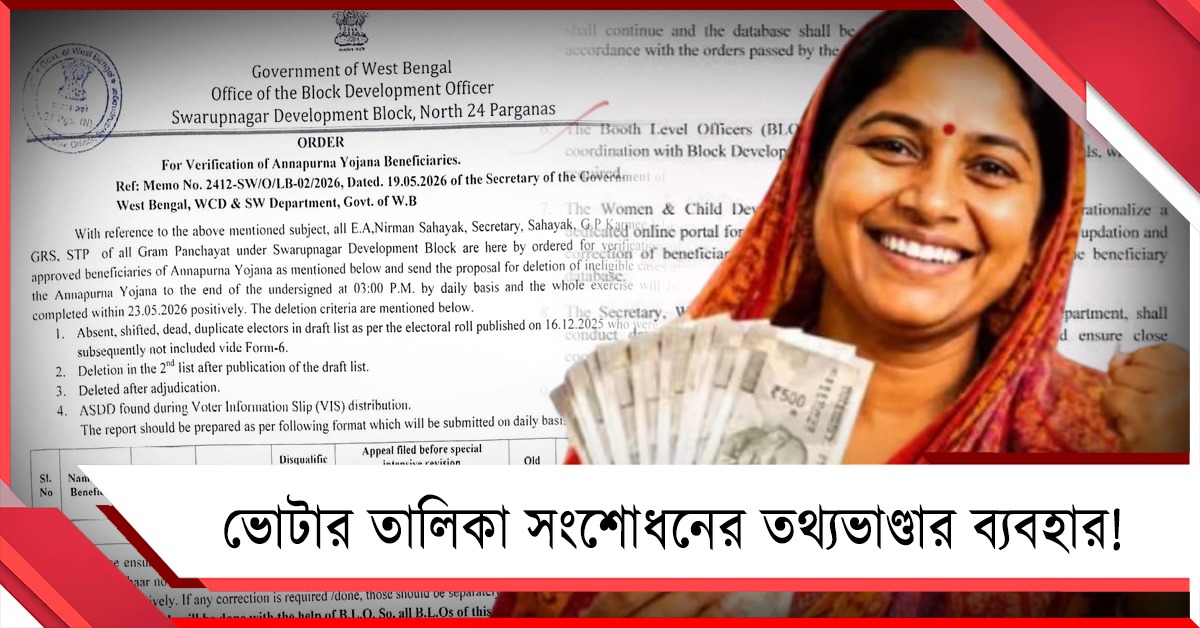 অন্নপূর্ণা যোজনার উপভোক্তা তালিকা তৈরিতে সরাসরি ভোটার তালিকা সংশোধনের তথ্যভাণ্ডার ব্যবহার!