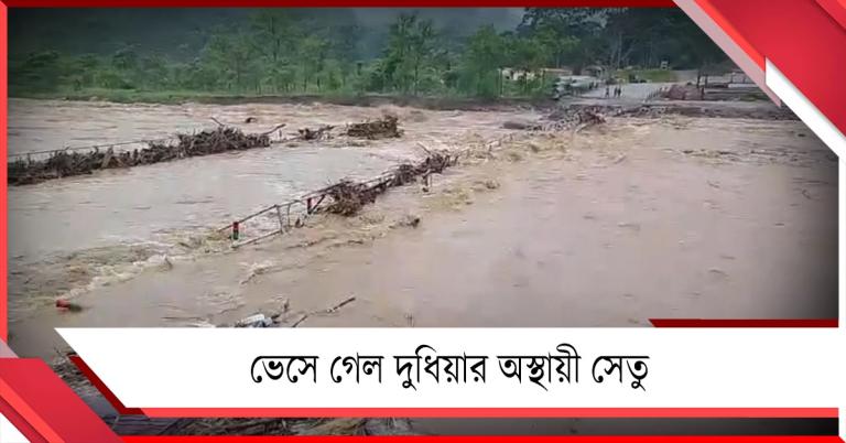 প্রচণ্ড বৃষ্টিতে ভেসে গেল দুধিয়ার অস্থায়ী সেতু